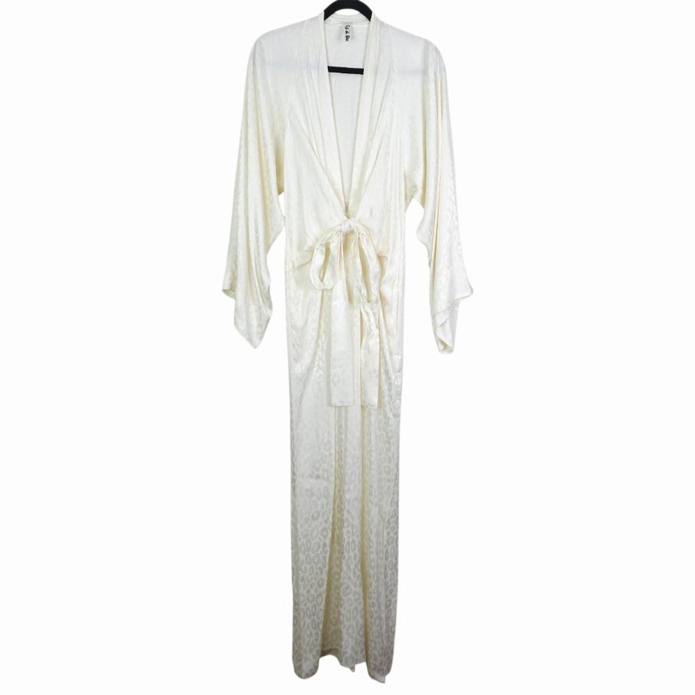Rat & Boa Bianco Kimono Jumpsuit Satin White Animal Print Wide Leg Size XS - Picture 3 of 12